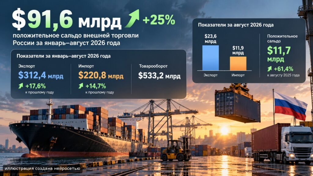 Профицит внешней торговли России вырос на 25% и достиг $91,6 млрд